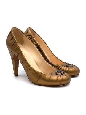 Chanel Golden Ruched Leather CC Pumps