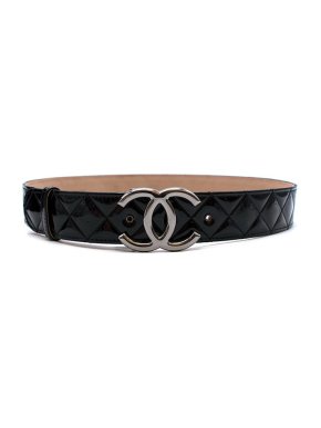 Chanel CC black patent quilted leather belt - size 80