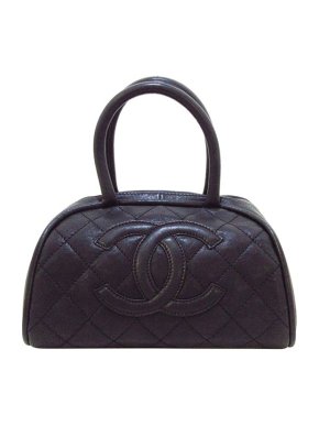 Chanel vintage black leather quilted CC Boston bag