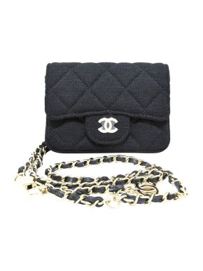 Chanel black jersey quilted mini belt bag