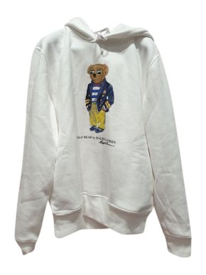 Ralph Lauren white cotton jersey bear hoodie