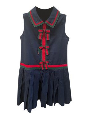 Gucci girls navy cotton webbings pleated dress 8yrs