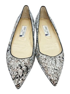 Jimmy Choo silver glitter point toe flat pumps