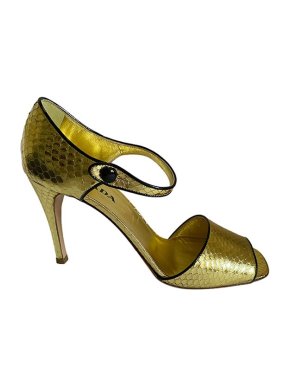 Prada gold snake-embossed leather heeled sandals