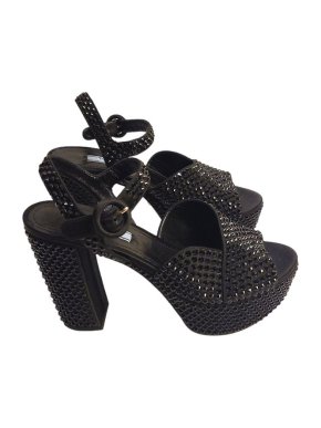 Prada black crystal studded platform heeled sandals
