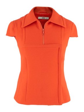 Prada bright orange wool short sleeve zip top