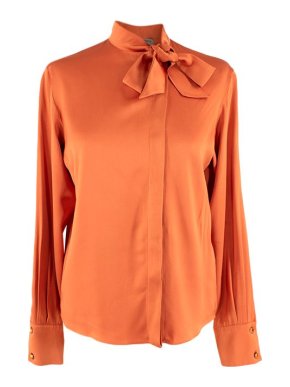 Bottega Veneta Orange Silk Lavaliere Blouse