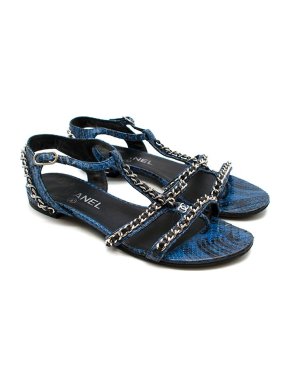 Chanel Chain Detail Blue Snakeskin Sandals