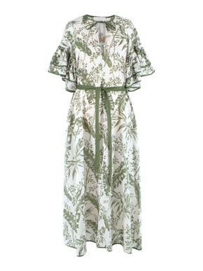 Zimmermann green & ivory leaf print linen beach dress
