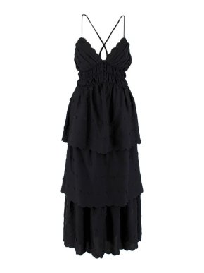 Self Portrait Daisy Appliqué Black Chiffon Dress