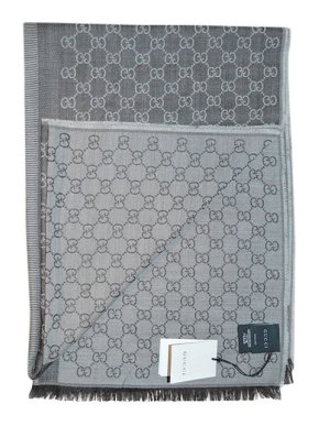 Gucci charcoal & grey GG monogram wool-silk scarf