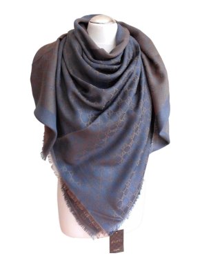Gucci blue & beige GG monogram wool-silk shawl 140
