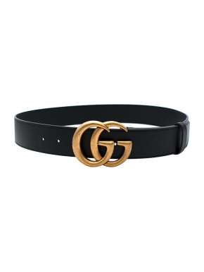 Gucci Gold Tone GG Logo Black Leather Belt
