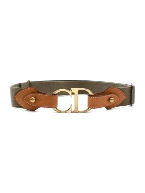 Dior Vintage Green Cotton Canvas CD Logo Belt