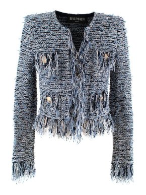 Balmain blue fringed cropped jacket
