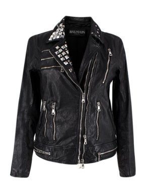 Balmain Studded Black Leather Biker Jacket