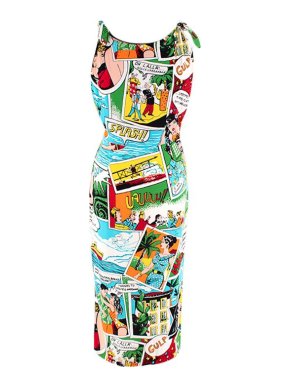 Dolce & Gabbana Comic Print Open Back Silk Midi Dress