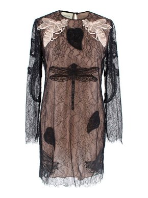 Gucci Dragonfly/ Bee Embroidered Black Lace Dress