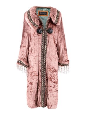 Voyage Passion vintage pink crushed velvet  crystal & brocade trimmed coat