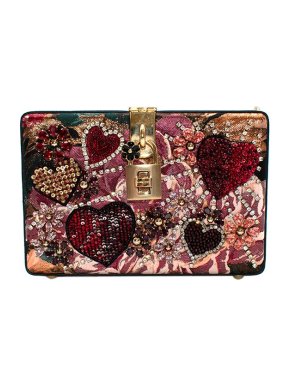 Dolce & Gabbana Crystal Embellished Pink Sequin Locket Box Clutch