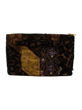 Prada Brown Floral Patchwork Zip Pouch
