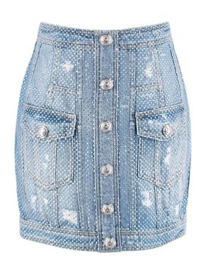 Balmain Crystal embellished denim mini skirt