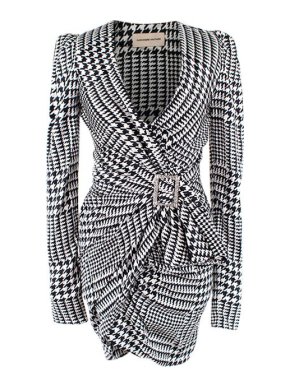Alexandre Vauthier Crystal-Embellished Houndstooth Stretch-Silk Satin Mini Dress