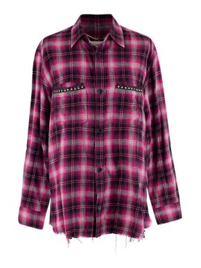 Saint Laurent pink & black plaid cotton flannel shirt