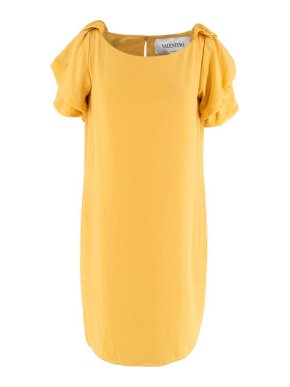 Valentino Garavani Yellow Ruched Shoulder Silk Dress