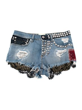 Redemption denim lace trim studded shorts