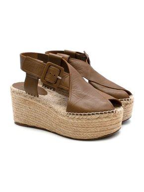 Celine brown leather platform espadrille wedges