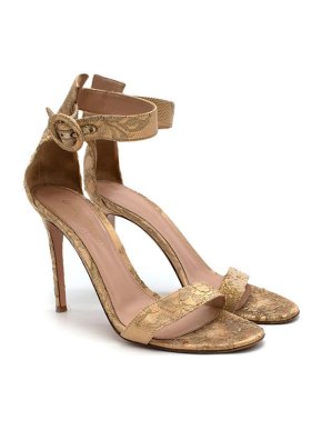 Gianvito Rossi Gold lace embellished ankle strap sandals