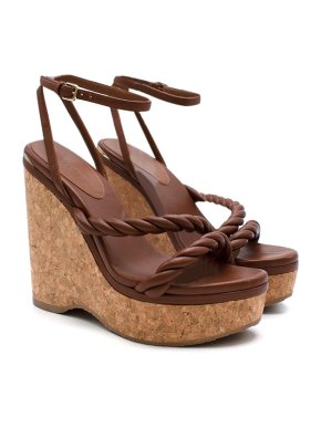 Jimmy Choo Diosa 130 Brown Rope Leather Cork Platform Wedges