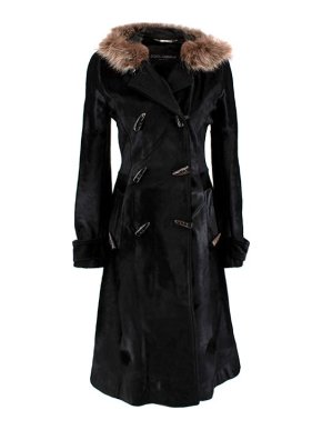Dolce & Gabbana Vintage Black Fur Trimmed Calf Hair Coat