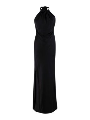 Amanda Wakeley Black Satin Backless Halter Gown