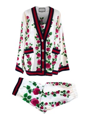Gucci Web Trim Silk Floral Print  3-Piece Lounge Set