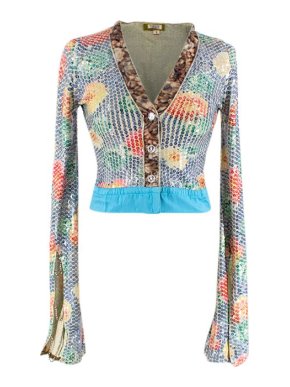 Voyage Passion Vintage Sequin Floral Cropped Cardigan with Velvet Trim
