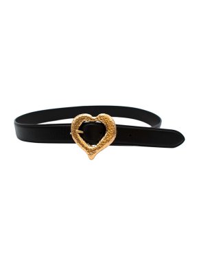 Saint Laurent Heart Buckle Black Leather Belt - Size 85