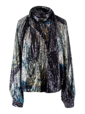 Ganni Pussy Bow Sequin Embellished Multicoloured Blouse