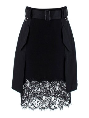 Sacai Black Belted Cargo Skirt with Wool & Lace Panels