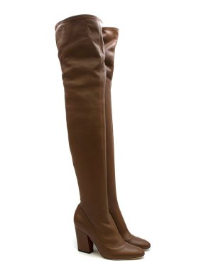Sergio Rossi Brown Leather Over The Knee Heeled Boots