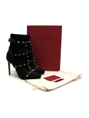 Valentino Garavani Rockstud Black Knit Heeled Boots