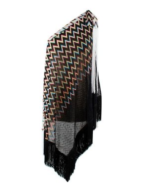 Missoni zig-zag knit fringed one shoulder dress