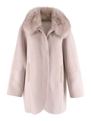 Elie Tahari grey double faced wool fox collar coat
