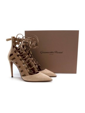 Aquazzura nude suede & leather lace-up heeled pumps