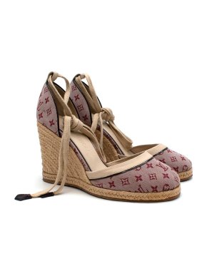 Louis Vuitton Red Denim Monogram Espadrille Wedges