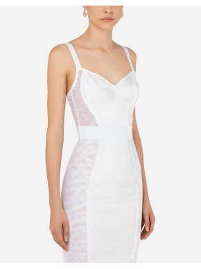 Dolce & Gabbana White Satin Lace Paneled Corset Dress