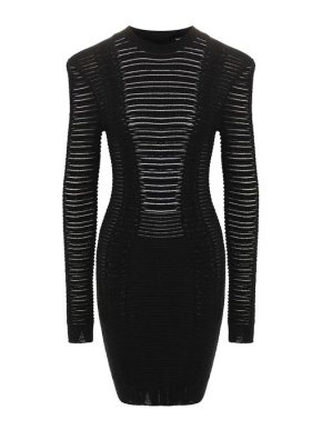 Balmain Black Sheer Fitted Dress