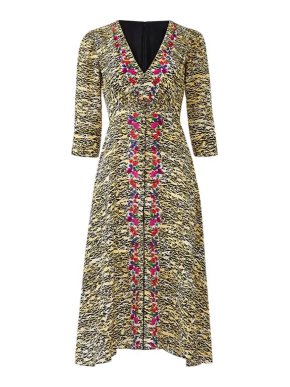 Saloni Tiger Anemone Print SIlk Dress