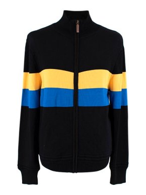 Wales Bonner black, yellow & blue striped Saint Jones knitted track top
